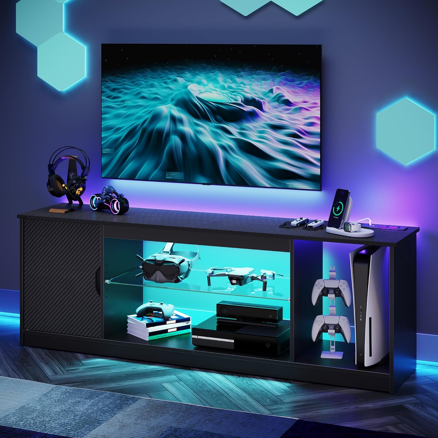 Gaming Console Room - 전원 콘센트가 있는 TV 스탠드, 게임
