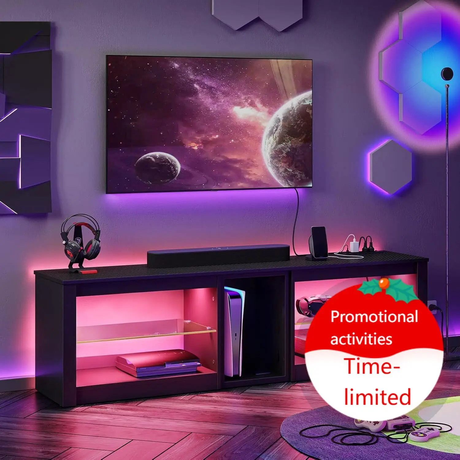 Gaming Console Room - PS5 TV 스탠드용 엔터테인먼트 센터, 70인치