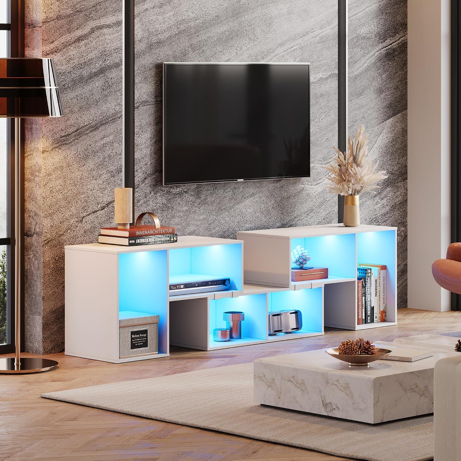 변형 가능한 LED 스트립 TV 스탠드, 모던 엔터테인 - Gaming Console Room 리뷰 및 가격