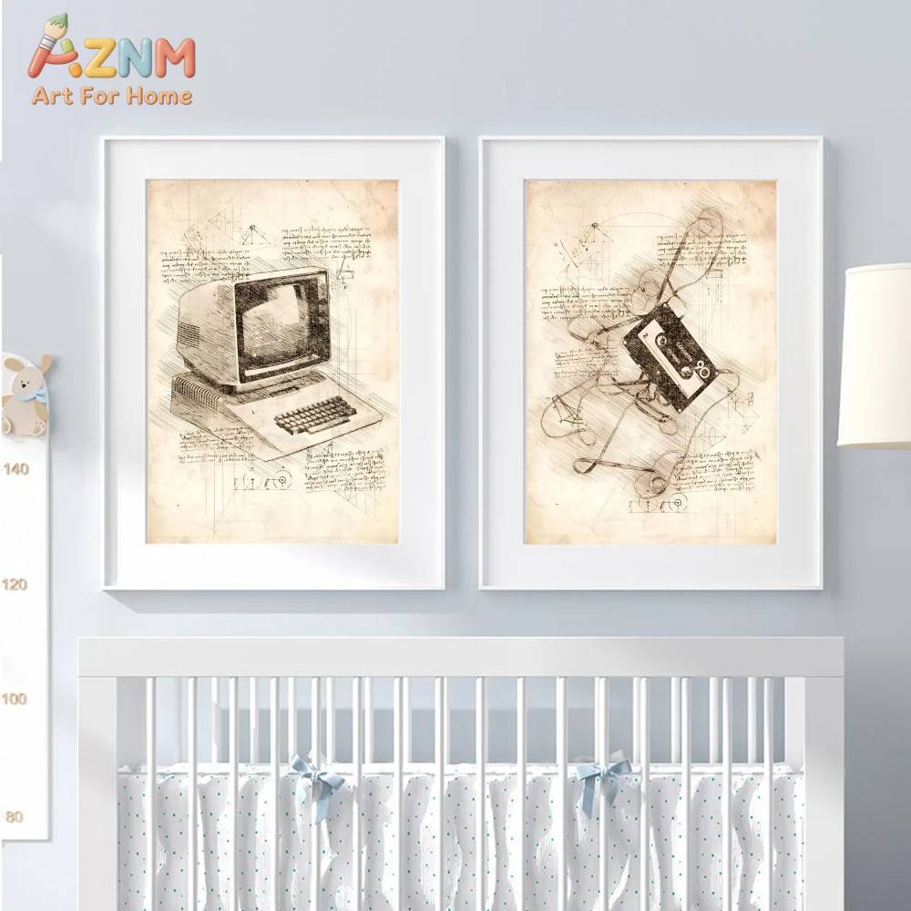 AZNM 빈티지 게임 콘솔 스케치 캔버스 벽 아트 프린 - Gaming Console Room 리뷰 및 가격