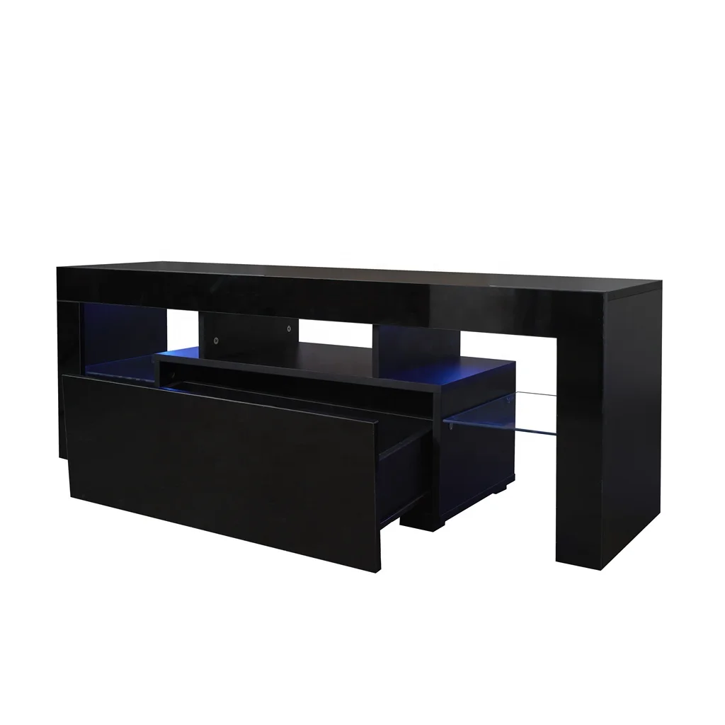 # LED RGB 조명이 포함된 검정색 TV 스탠드,  - Gaming Console Room 리뷰 및 가격